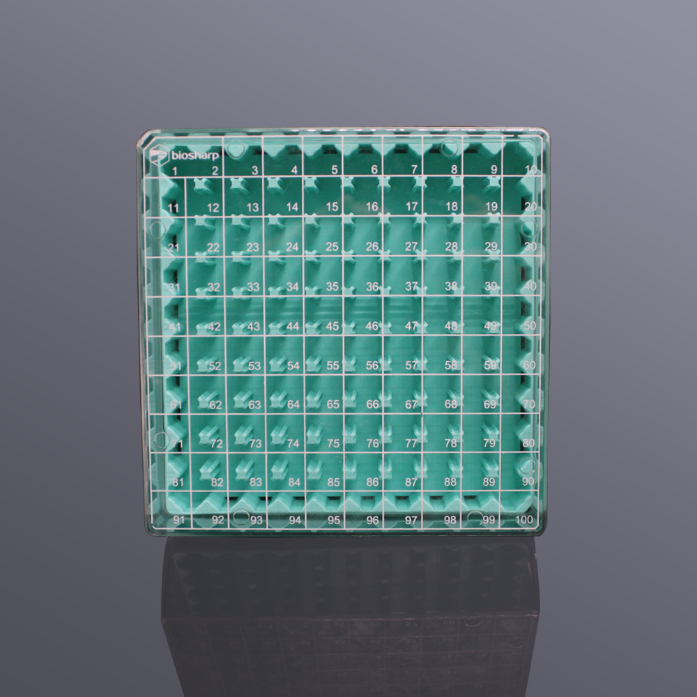 Biosharp T142-3-100孔 2ml塑料冻存盒PC淡绿色(PC盖,透明)
