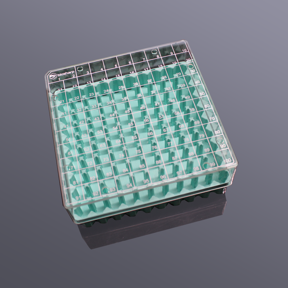 Biosharp T142-3-100孔 2ml塑料冻存盒PC淡绿色(PC盖,透明)