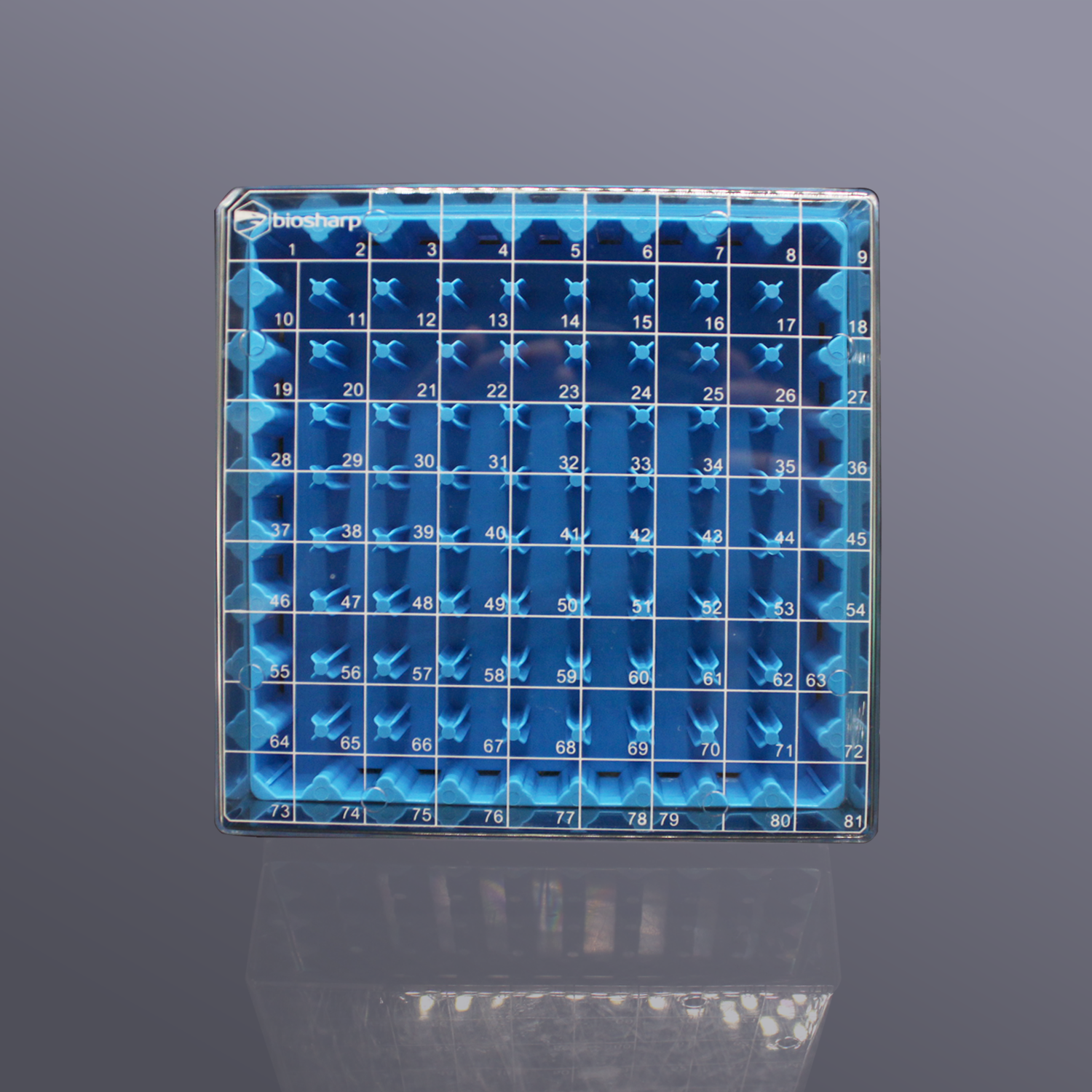 Biosharp T130-3-81孔 2ml塑料冻存盒PC淡蓝色(PC盖,透明）