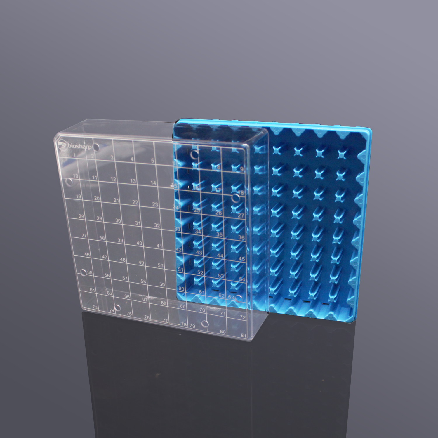 Biosharp T130-3-81孔 2ml塑料冻存盒PC淡蓝色(PC盖,透明）