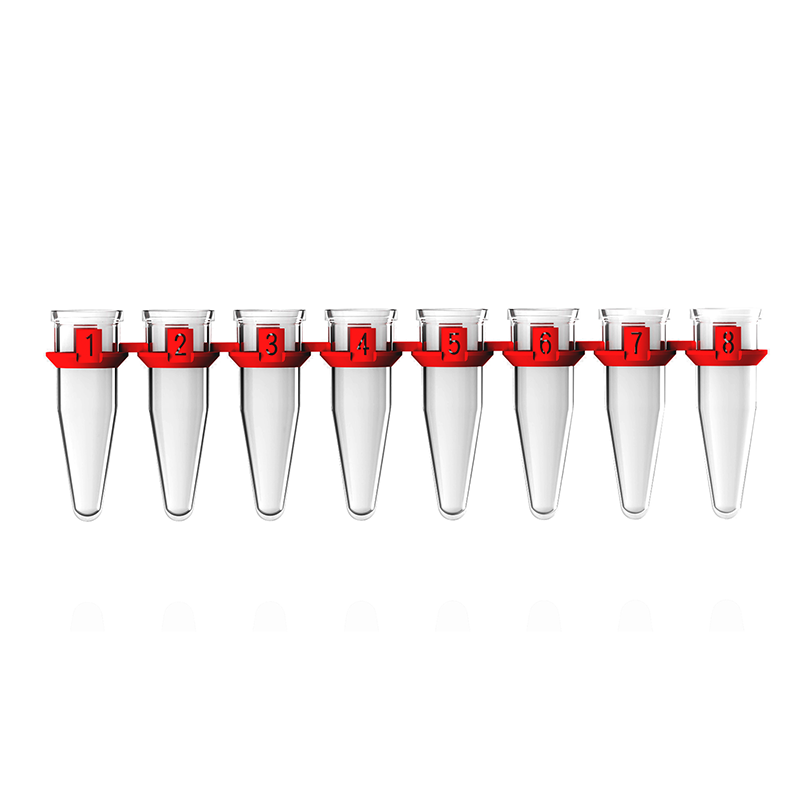 LABSELECT PST-0208-SFT-C 0.2ml平盖八排管（含软胶密封盖）,红色分离管身