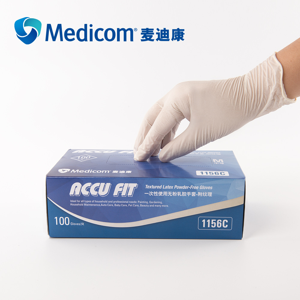 麦迪康 1156C 一次性无粉乳胶手套中号 6g（普通款）
