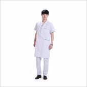 Biosharp BC012-XL-DB 男式长款短袖白大褂薄款(胸前口袋，口袋蓝边）